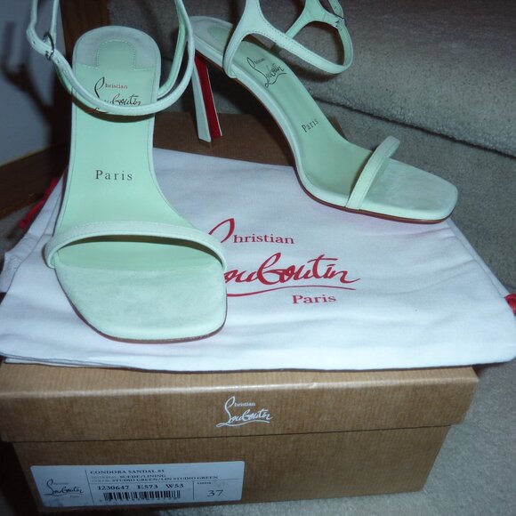 Christian Louboutin Condora Suede Red Sole Ankle Strap Sandals ,Size 7B/37